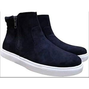 IZOD Women's Sz 8.5 Mila Memory Foam Side Zip Black Faux Suede Ankle Sneaker Boo